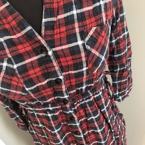 Red white and blue plaid shirt dress